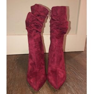 Fashion Nova red velvet ankle booties, size 8